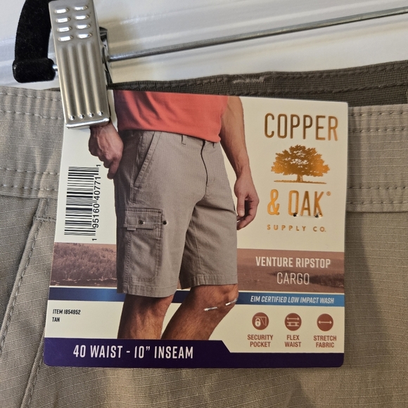 Copper & Oak Venture Ripstop Cargo Shorts Size 40 Inseam 10" Tan Flex Waist - Picture 2 of 11
